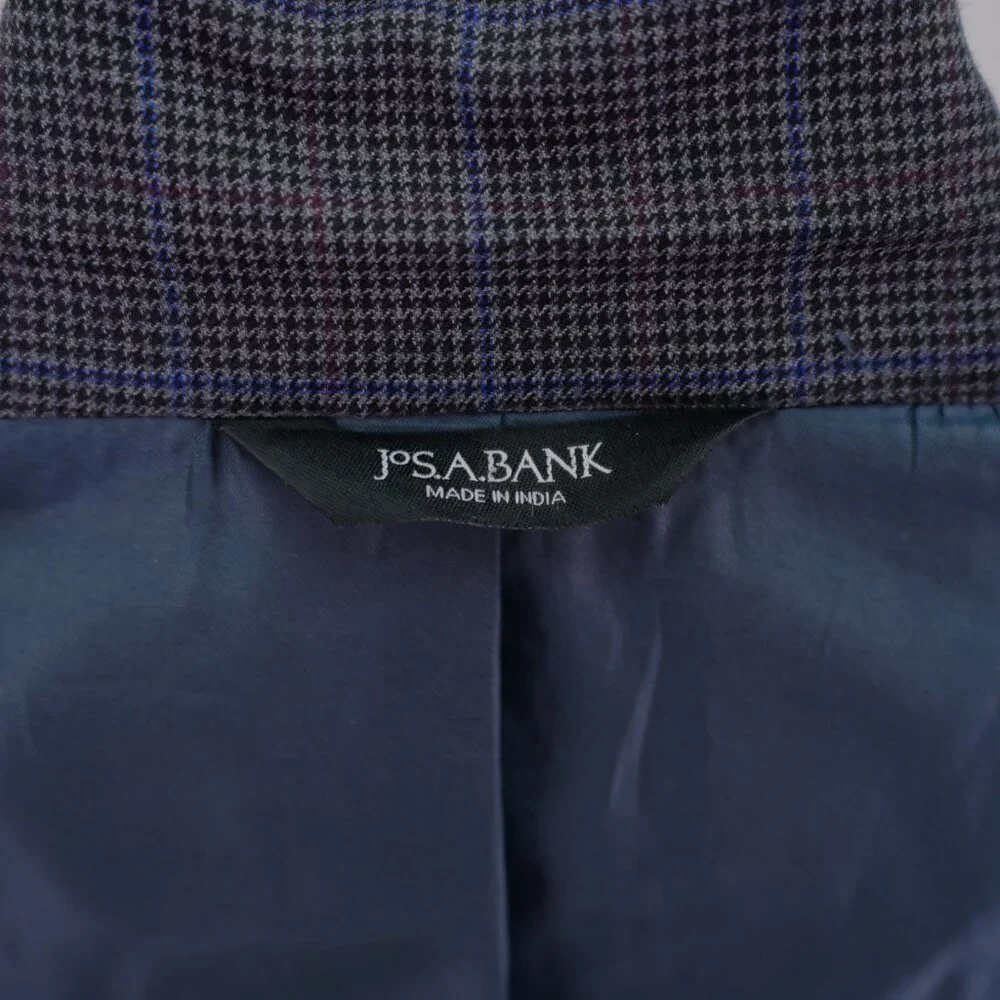 Jos‎ A Bank Regal Fit Wool Gray Black Houndstooth W/ Purple Blue Windowpane 50L